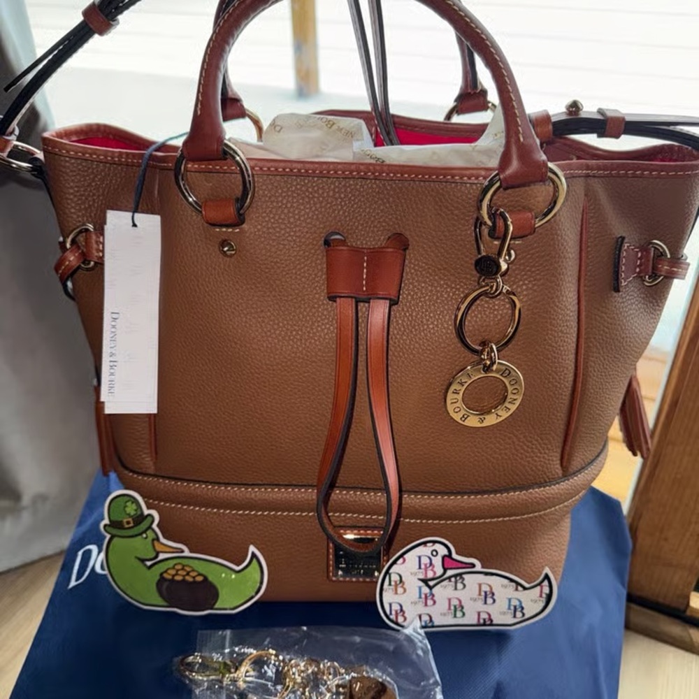 Dooney & Bourke Tan Pebbled Leather Satchel with Gold Hardware
